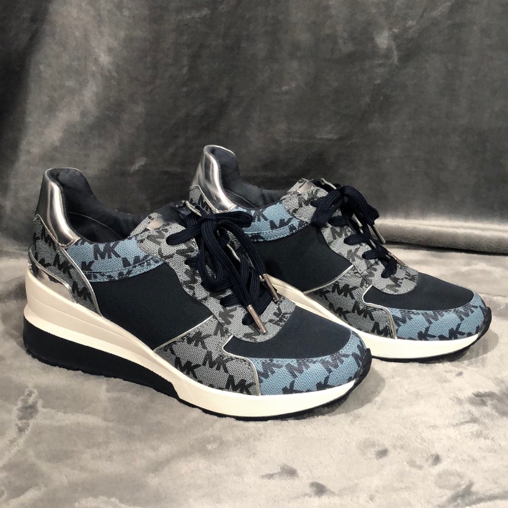Michael Michael Kors Blue and Silver Trendy Sneakers with Wedge Design